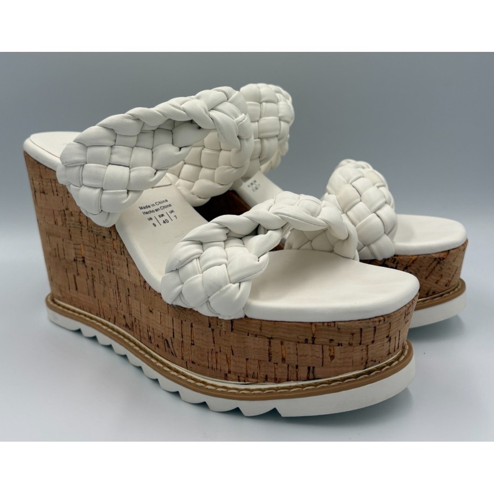 ALDO Corky Womens 9 White Braided Faux Leather Cork Platform Wedge Sandals
